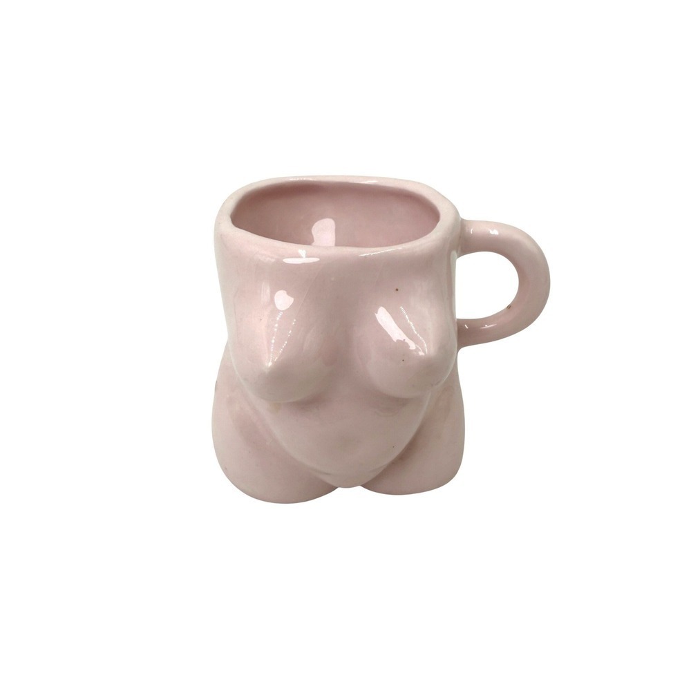 Pink Female Body Torso Ceramic Mug Small Goddess Bust Planter Glossy Pink